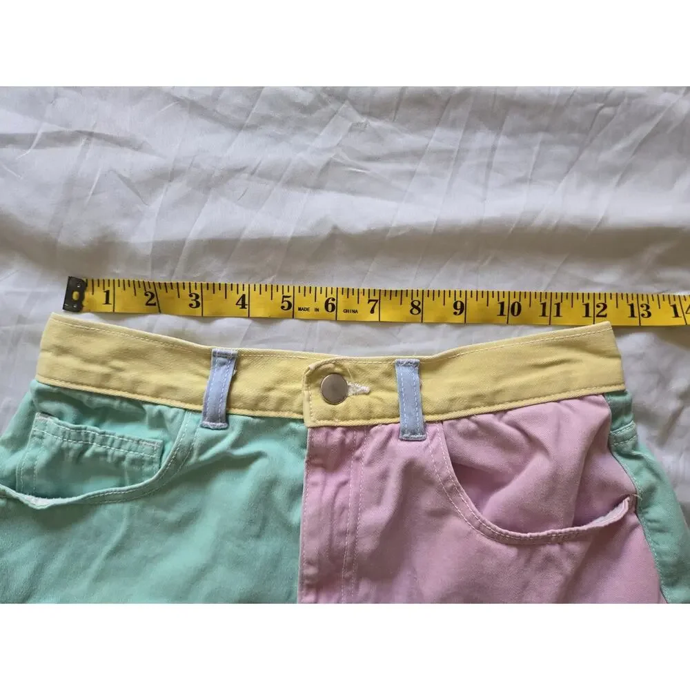 American Apparel Womens Pastel Colorblock Mom Shorts 90s Vtg Inspired - Picture 6 of 7